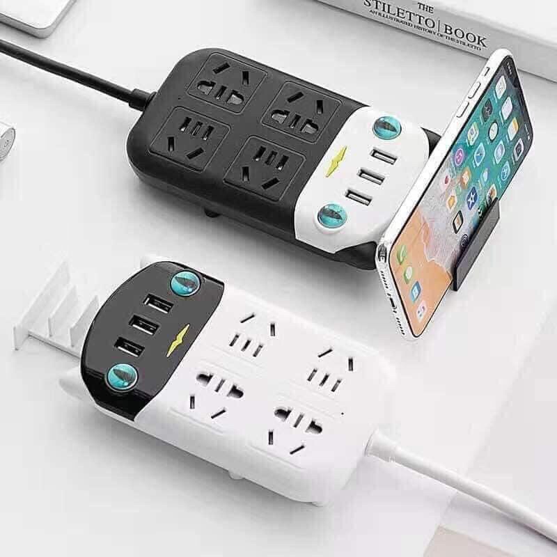 Ổ Cắm Điện Đa Năng Hình Mèo Cute Dán Tường Tiện Lợi OD-318, 3 Cổng USB Thông Minh, Dây Dài 2.8m