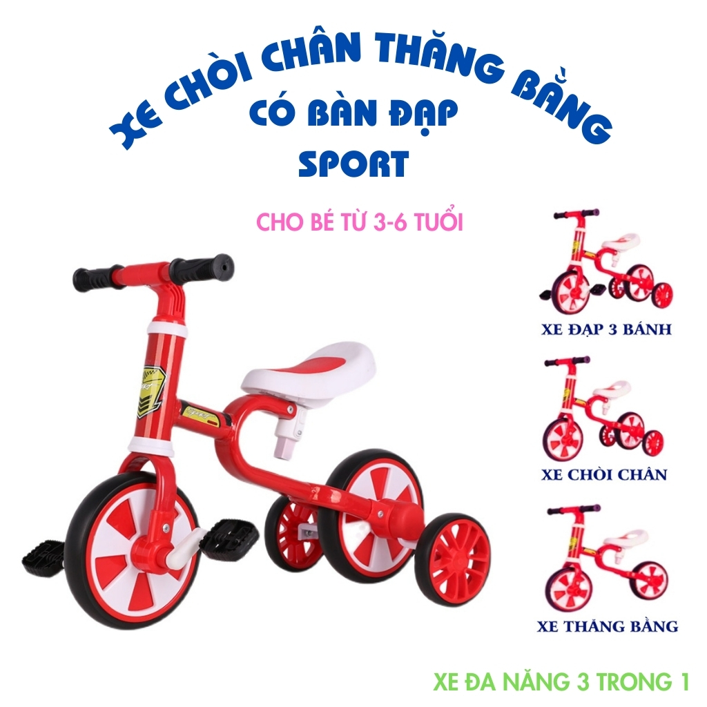 Xe chòi chân thăng bằng có bàn đạp 3 in 1 sport khung thép yên da – Xe đạp 3 bánh cho bé 3 đến 6 tuổi