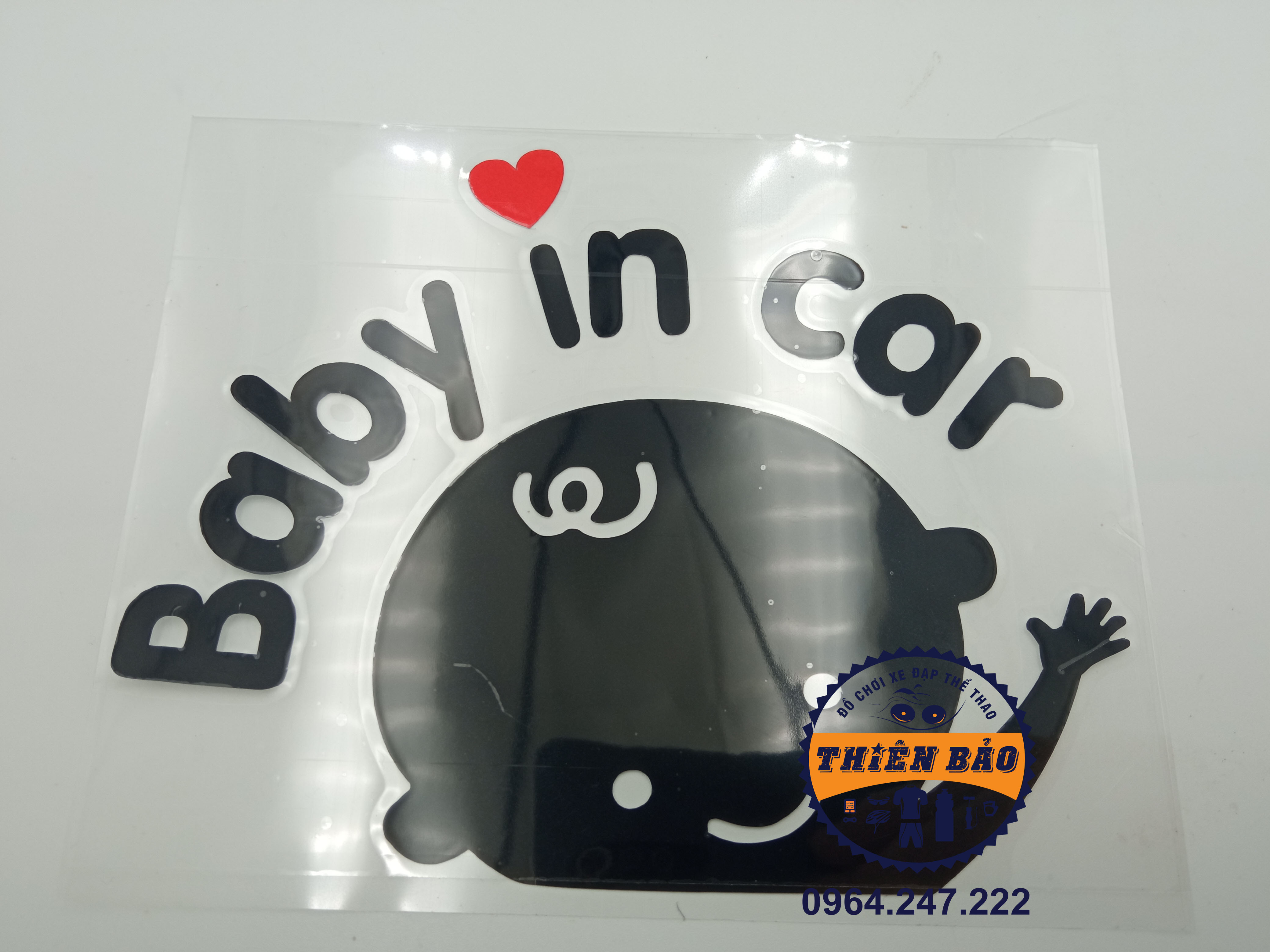 Decal nhôm dán xe Baby, tem nhôm dán xe ô tô đẹp Baby In Car đen trắng, sticker dán xe logo dán xe size to #247