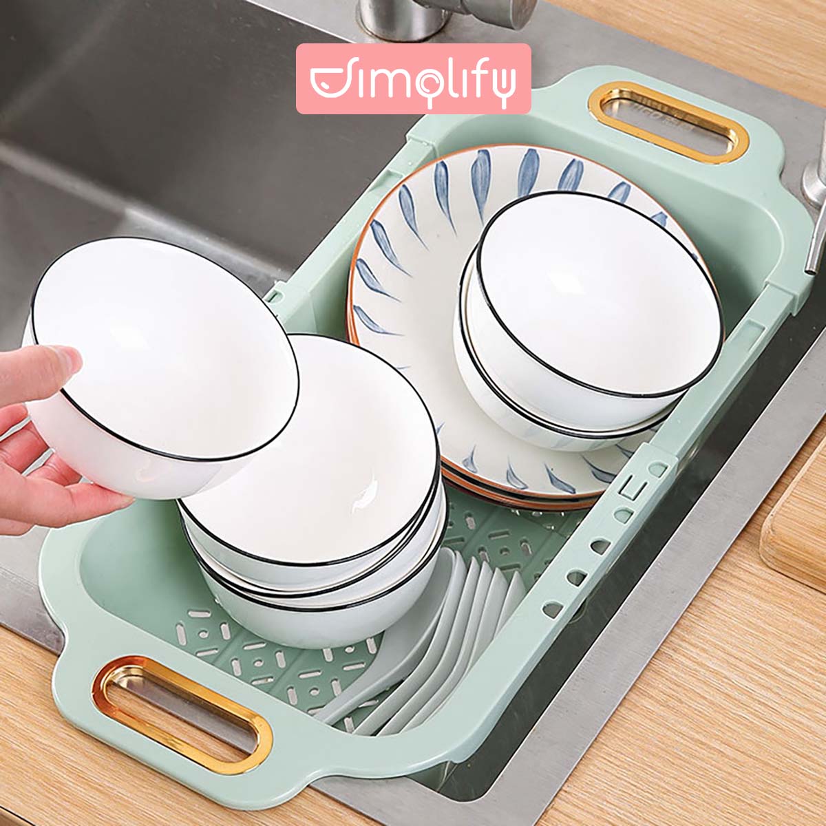 Rổ nhựa chữ nhật gấp gọn 2 lớp có thể gác bồn rửa chén