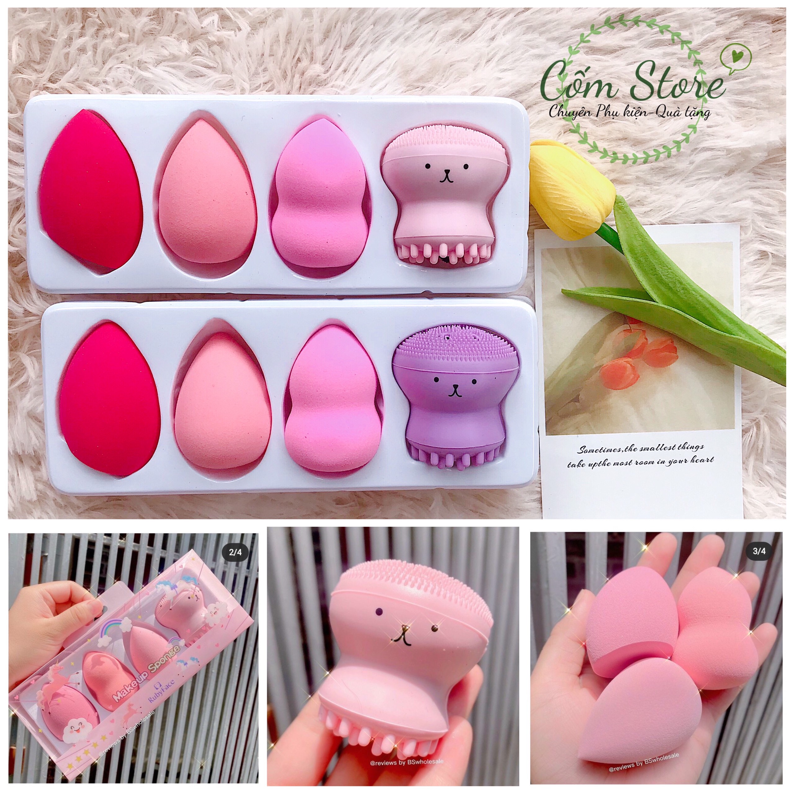Set 3 bông mút trang điểm và 1 rửa mặt bạch tuộc Ruby Face