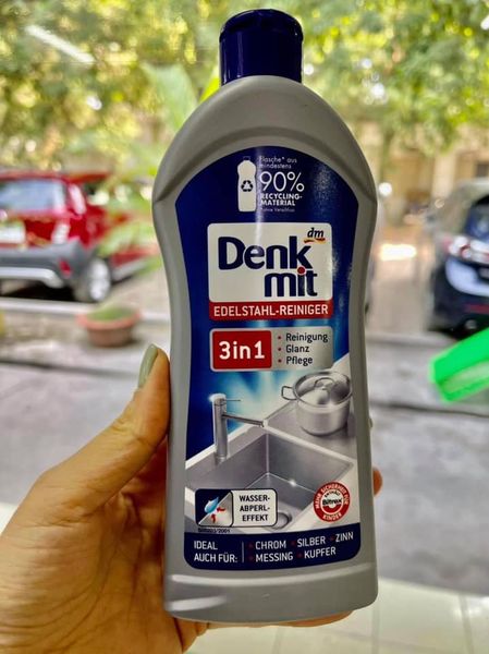 Dung dịch tẩy rửa đánh bóng đồ kim loại Denkmit 3in1 làm sạch, tăng độ bóng cho inox, crom, đồng, bạc,... - dùng lau chùi bồn rửa, vòi nước, trang sức kim loại bạc