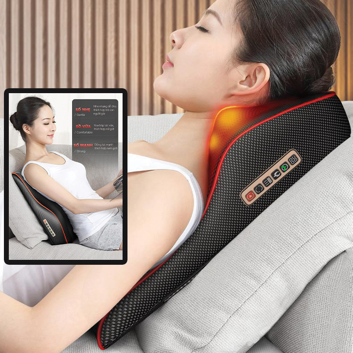 Gối massage hồng ngoại  kiêm tựa lưng 16 đầu đầu bi đa năng, thế hệ mới phiên bản nâng cấp, hàng chính hãng