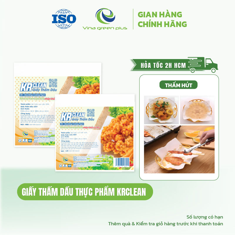 Giấy thấm dầu thực phẩm Vina Green, thấm hút dầu mỡ cực tốt, an toàn thực phẩm, bột gỗ tự nhiên