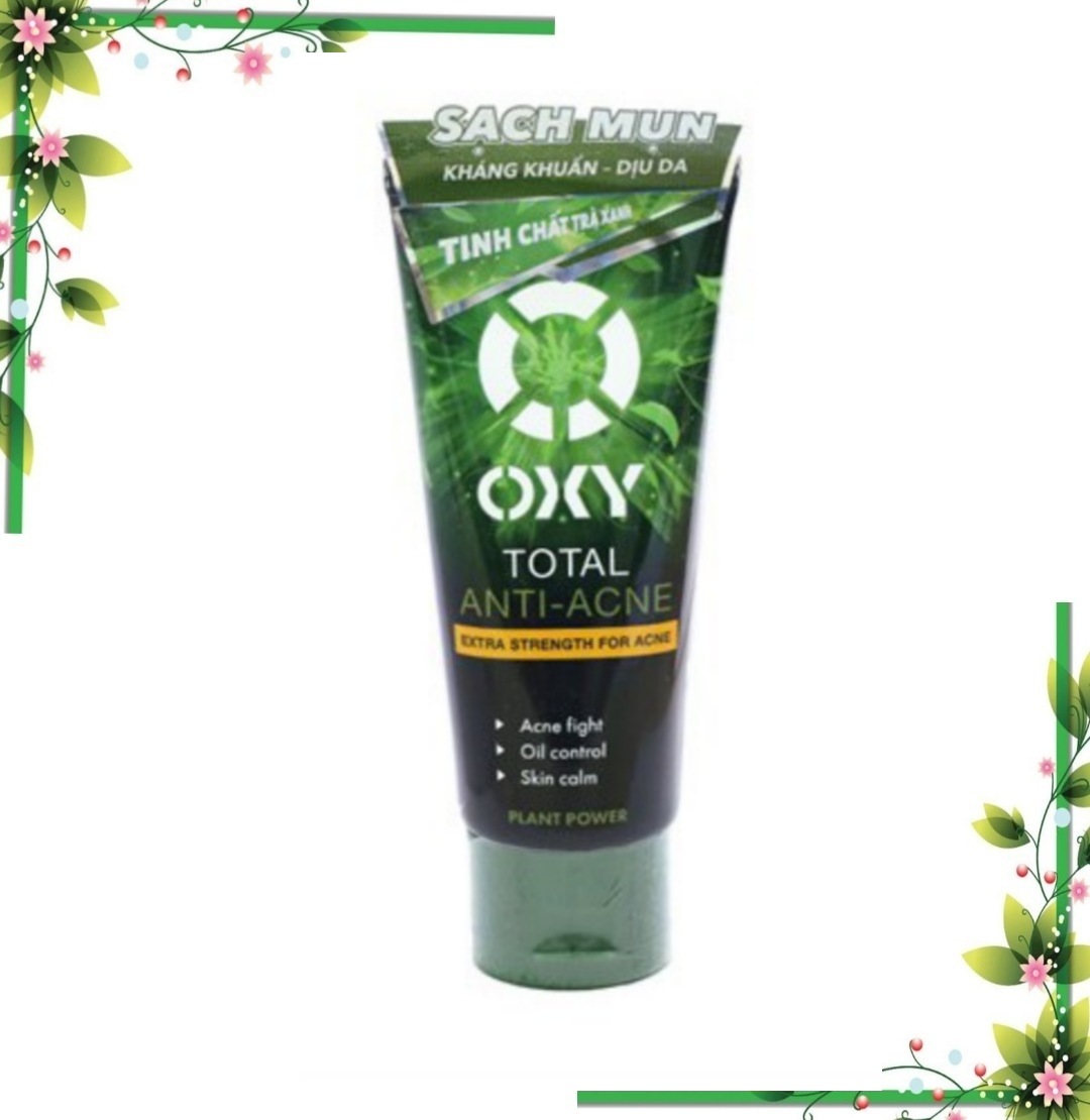 Sữa rửa mặt ngừa mụn Oxy total Acne wash trà xanh 100g , .