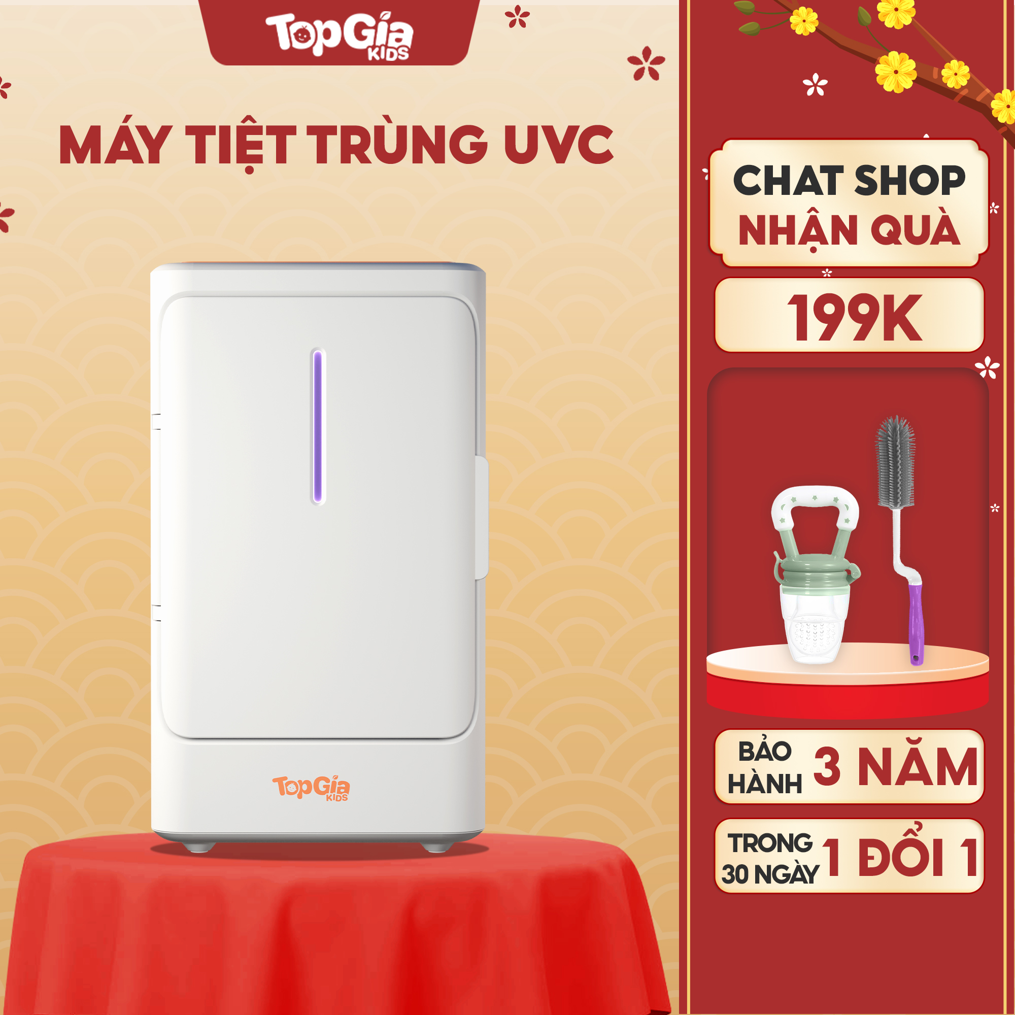 Máy tiệt trùng bình sữa tia UV máy sấy khô tiệt trùng thông minh TOPGIAKIDS X18S chính hãng bảo hành 3 năm