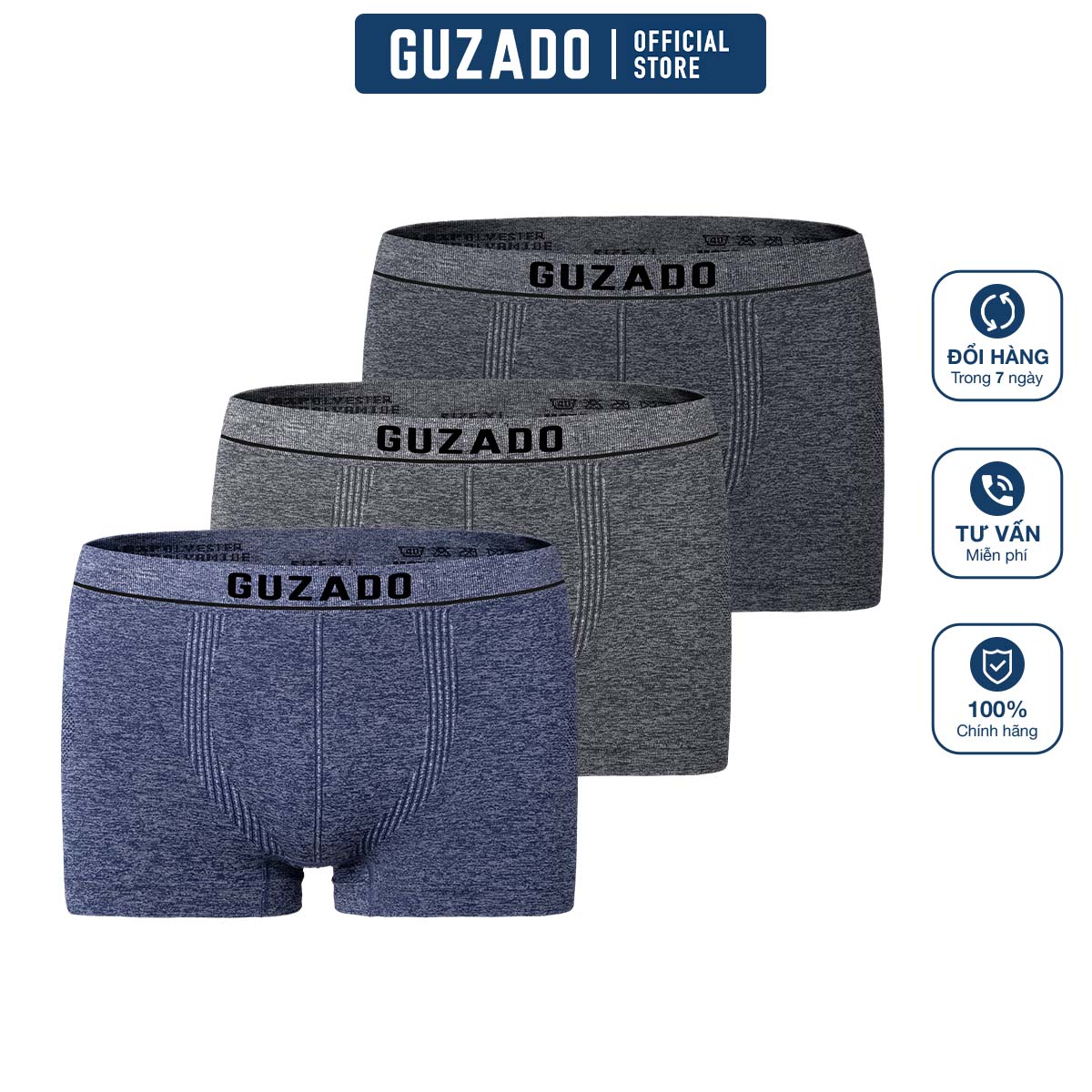 [CHỈ 29.3 MUA 3 GIẢM 10%] COMBO 5 Quần Lót Boxer Nam GUZADO Thiết Kế Basic Không Đường May Co Giãn 4 Chiều Kháng Khuẩn Tốt  GBX05