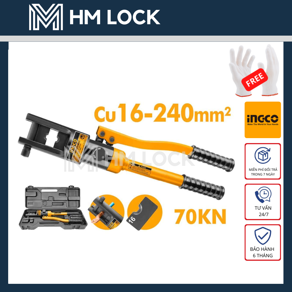 Kìm ép cốt thủy lực 16-240mm2 ingco 70kn - hàng chính hãng - hhct01240 - hm lock