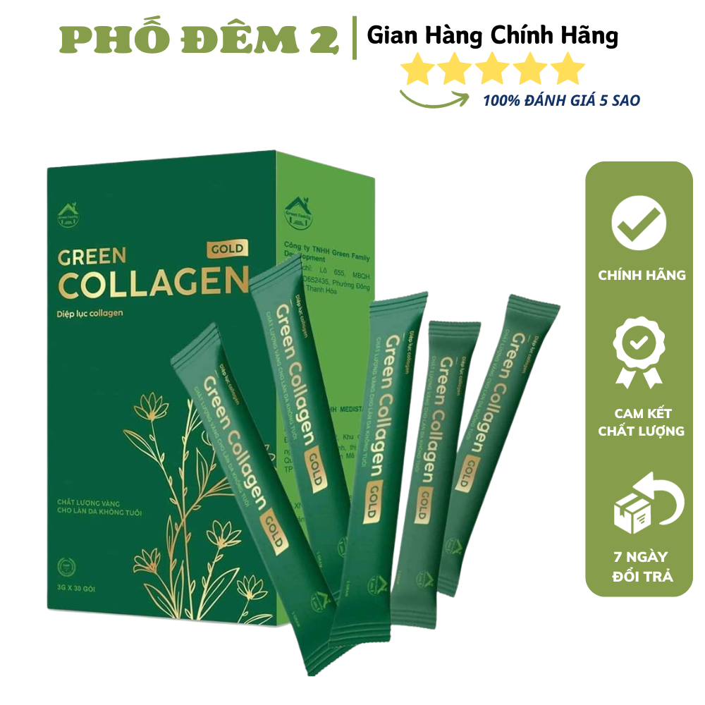 Diệp Lục Collagen Gold Hôp 30 Gói-Thanh Lọc Giải Độc-Hổ Trợ Giảm Mụn