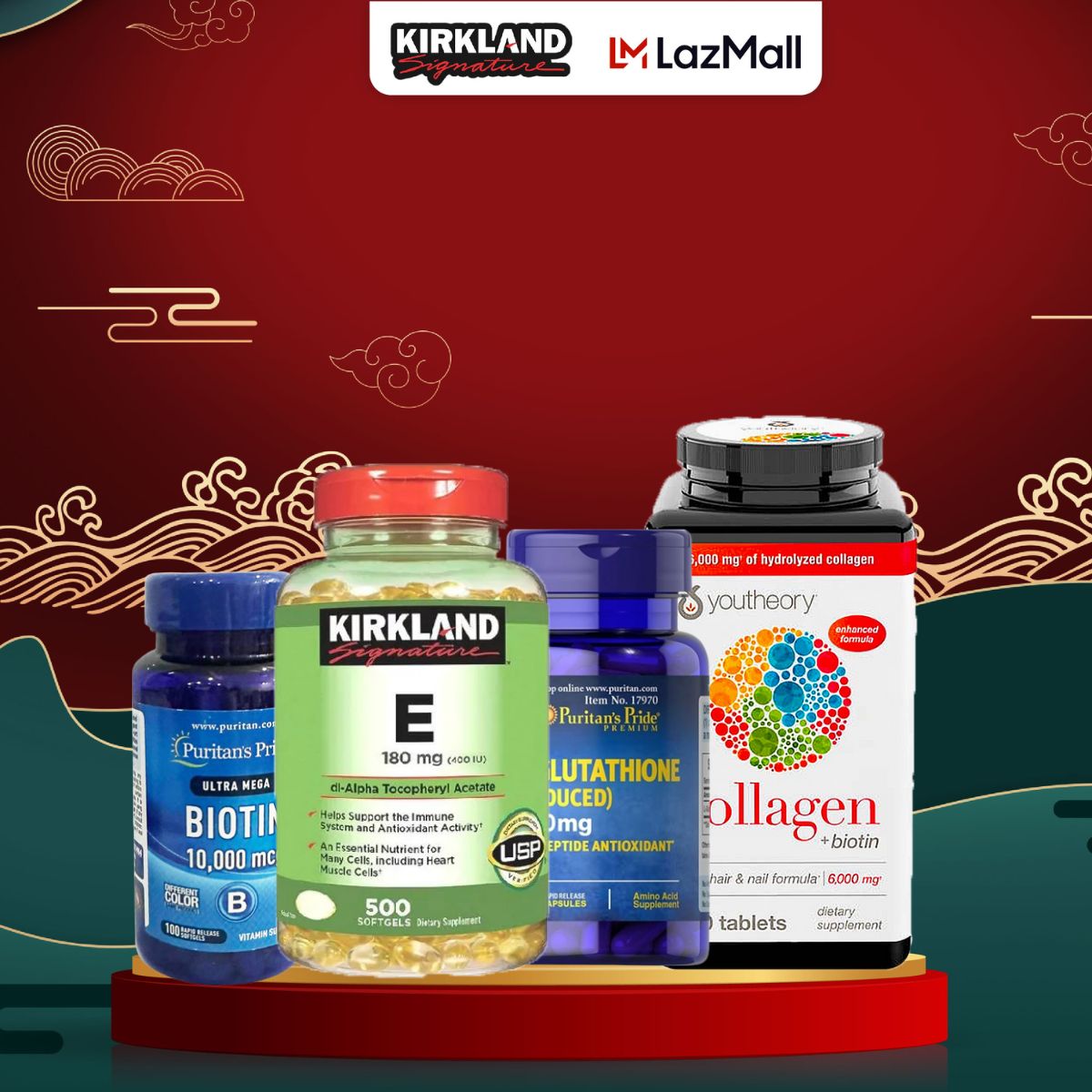 Combo Sắc đẹp toàn diện cho phụ nữ Kirkland Signature làm đẹp da, phục hồi tóc hư tổn
