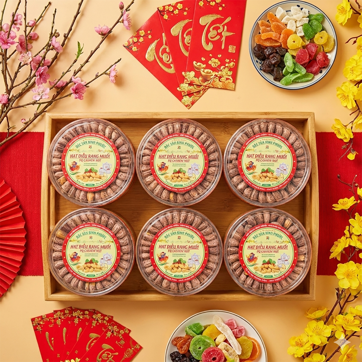 Hạt điều rang muối xếp hoa loại 1 - Hộp 500G đặc sản Bình Phước