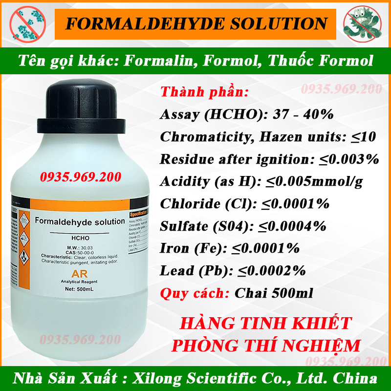 Formaldehyde Hàng Tinh Khiết còn gọi là Formol, Formalin, HCHO 37 - 40% chai 500ml