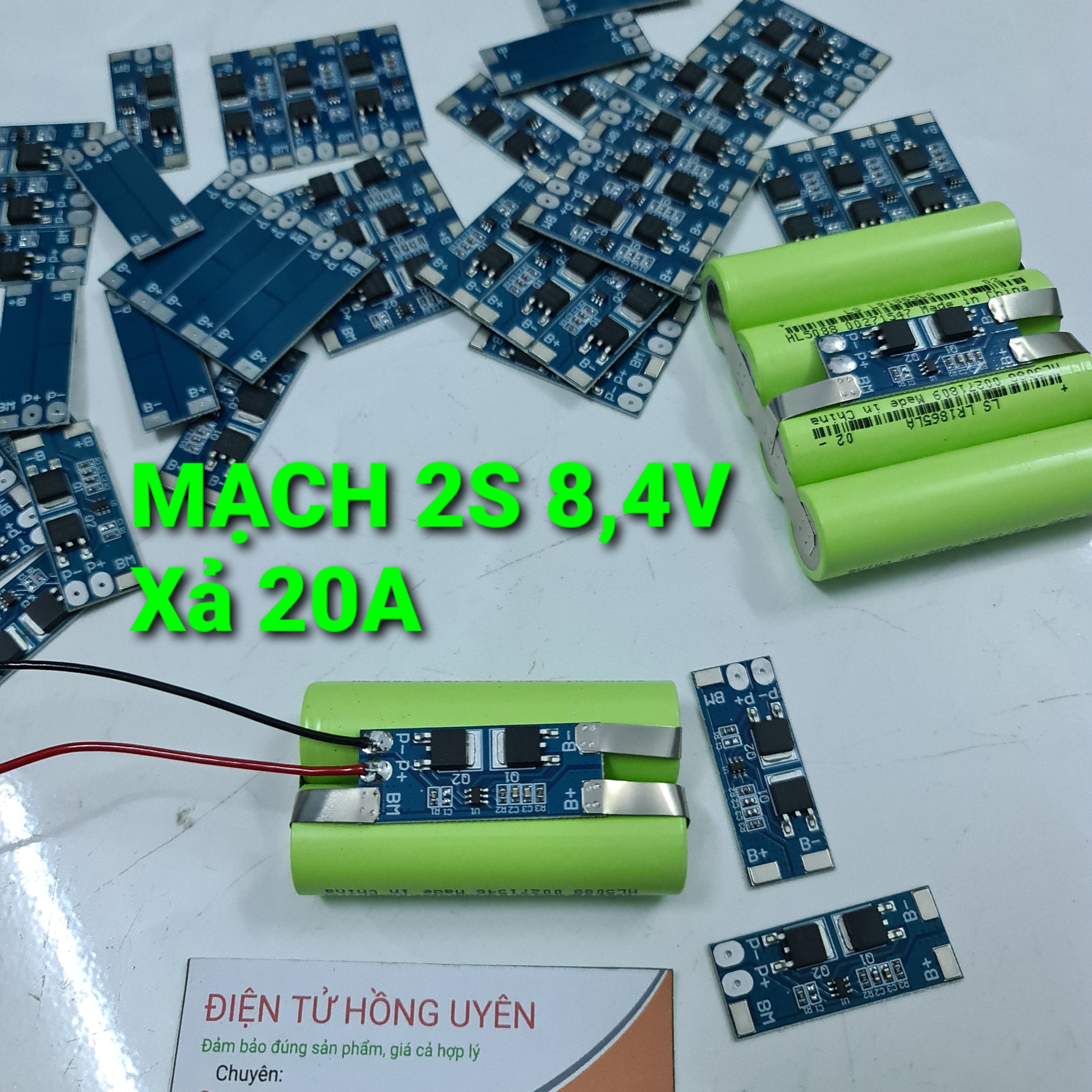 Mạch 2S 8,4V Xả 20A. Mạch 2s (2 cell nối tiếp). Mạch bảo vệ pin Lithium 18650. Bảo vệ sạc xả, tự ngắt khi pin đầy và tự ngắt khi pin cạn (7,2v - 8,4v) - Điện tử Hồng Uyên