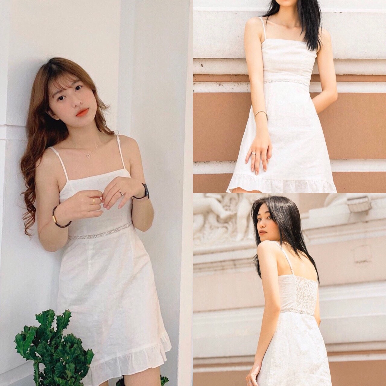 Đầm 2 dây eo viền ren chân bèo