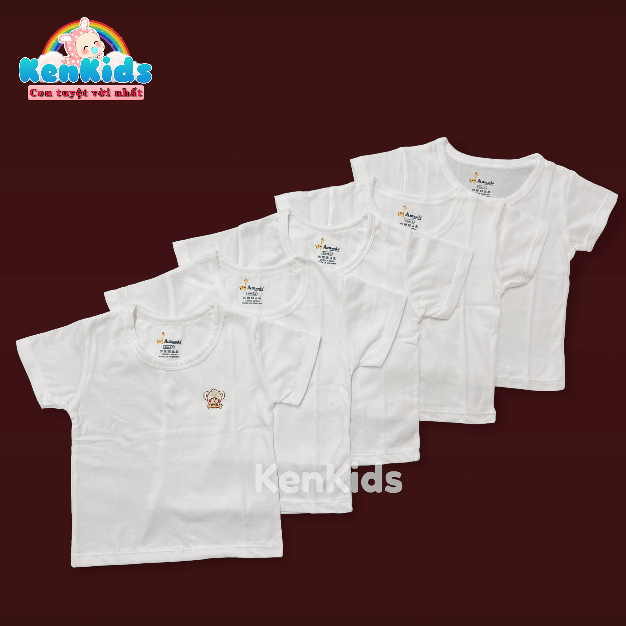 COMBO 5 Áo phông trắng tay ngắn chất mát cho bé gái / trai (7-26kg)