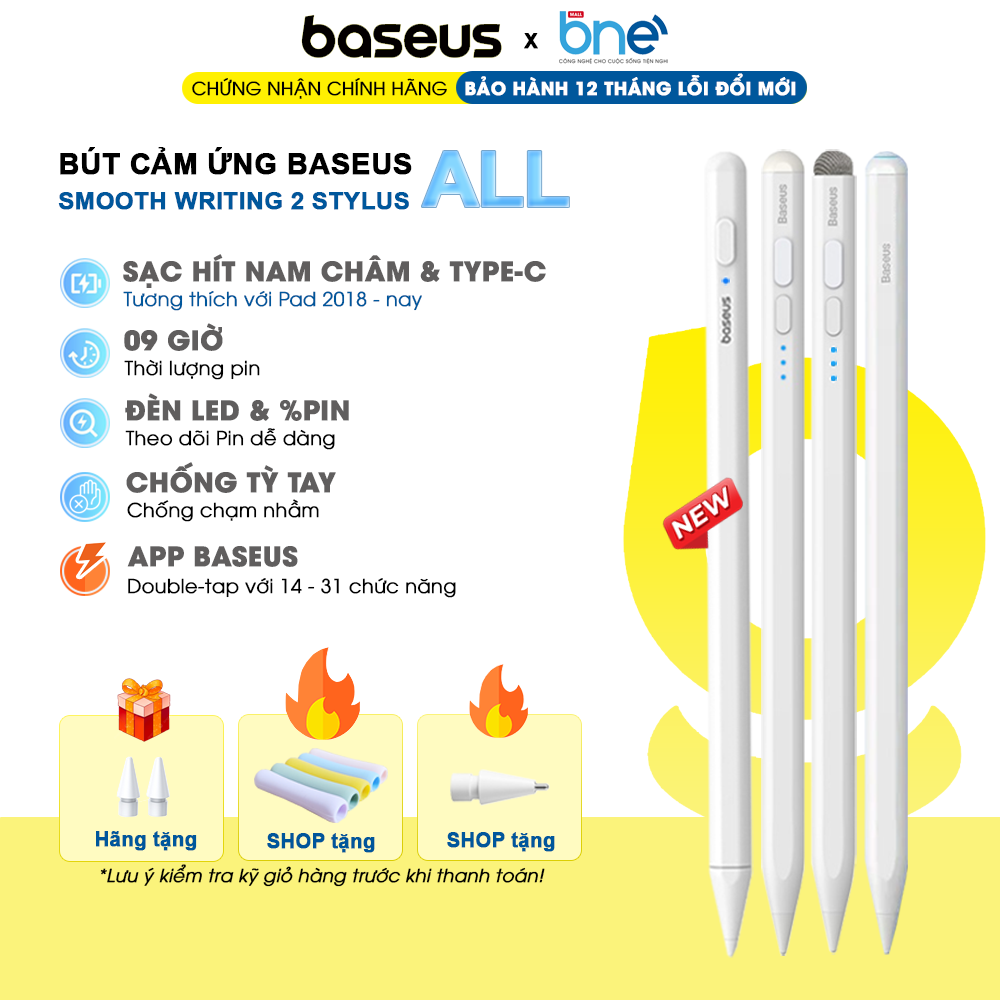 Bút cảm ứng Baseus Chống Tỳ Tay + Viết vẽ Thanh Đậm chuyên dùng cho iPad / Chất liệu kim loại cao cấp siêu nhẹ / Kết nối 1 lần và tự động với iPad / 2 phiên bản Active và Active Passive / Bút cảm ứng điện dung