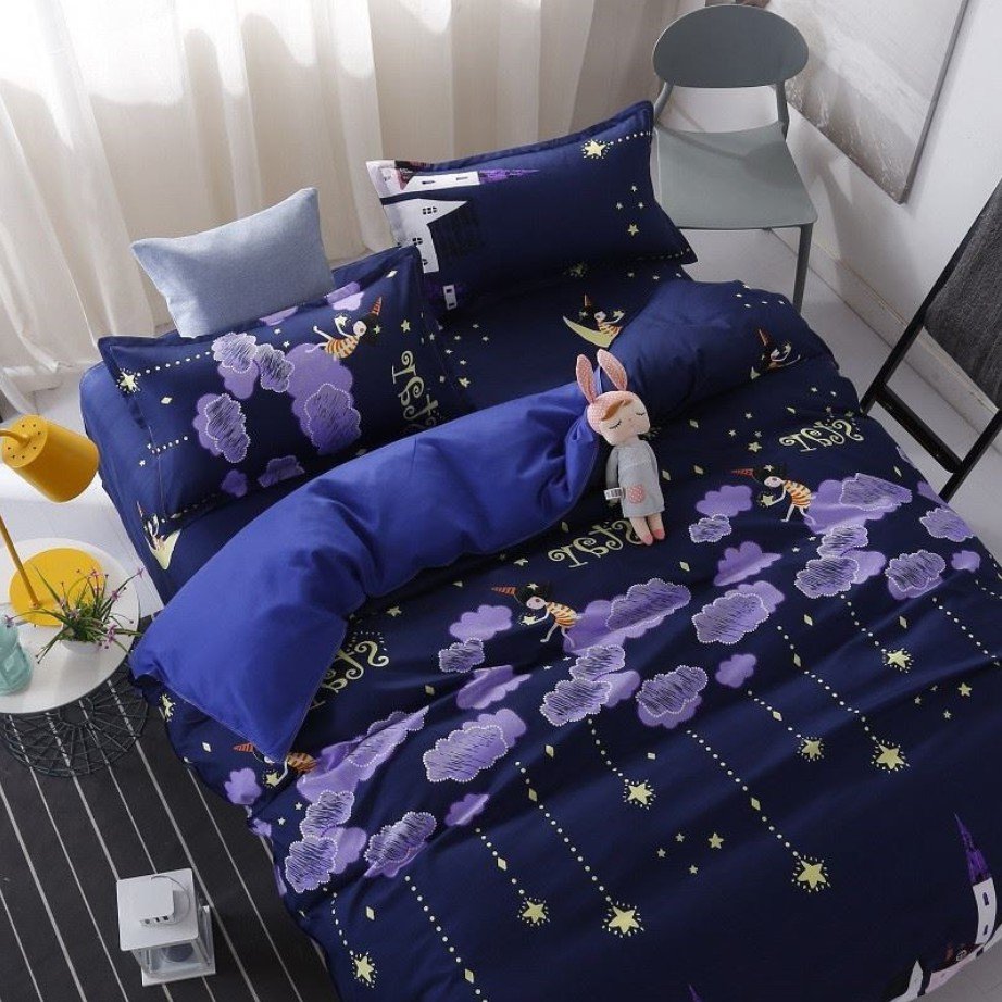 Bộ ga và 2 vỏ gối Cotton Poly Mẫu DOREMON ĐÁNH ĐÀN