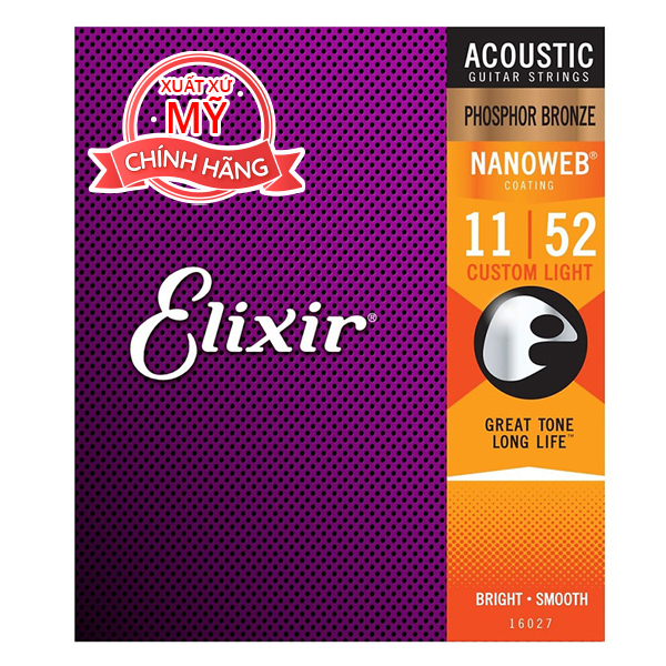 Dây đàn Elixir Nanoweb Phosphor Bronze Acoustic Guitar Strings 11-52 16027