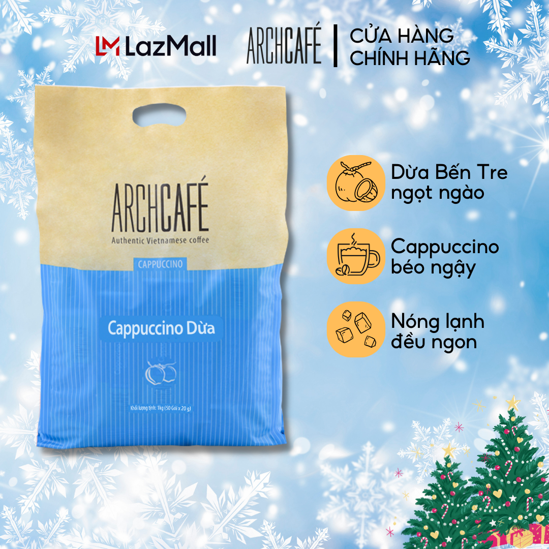  Túi Cà phê Cappuccino Dừa - Cafe hoà tan Archcafé  túi 50 gói x 20g  