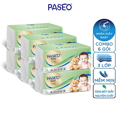 Combo 6 gói Khăn giấy thếp Paseo Baby 130 tờ