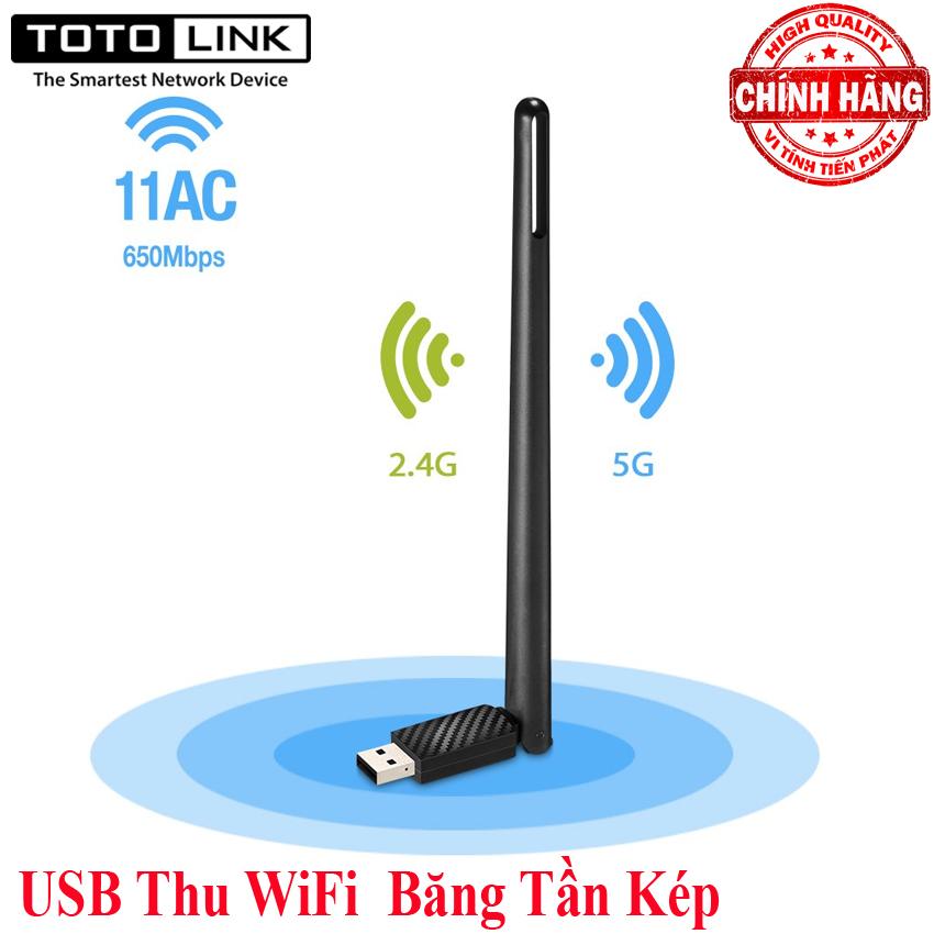 USB Thu WiFi Băng Tần Kép 5Ghz và 2.4Ghz - TotoLink A650UA ( Chuẩn MU-MIMO / AC650 ) tốc độ 650Mbps