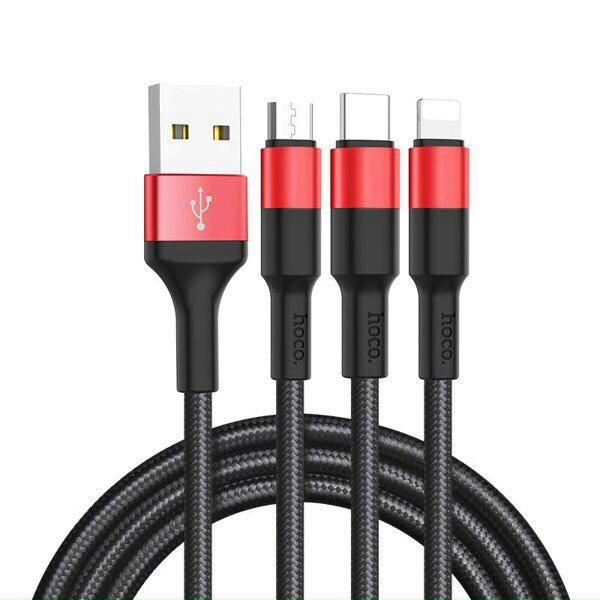 Cáp sạc nhanh 3 đầu hoco x26 dòng 2a ligting micro type c iphone android - bh 6 tháng