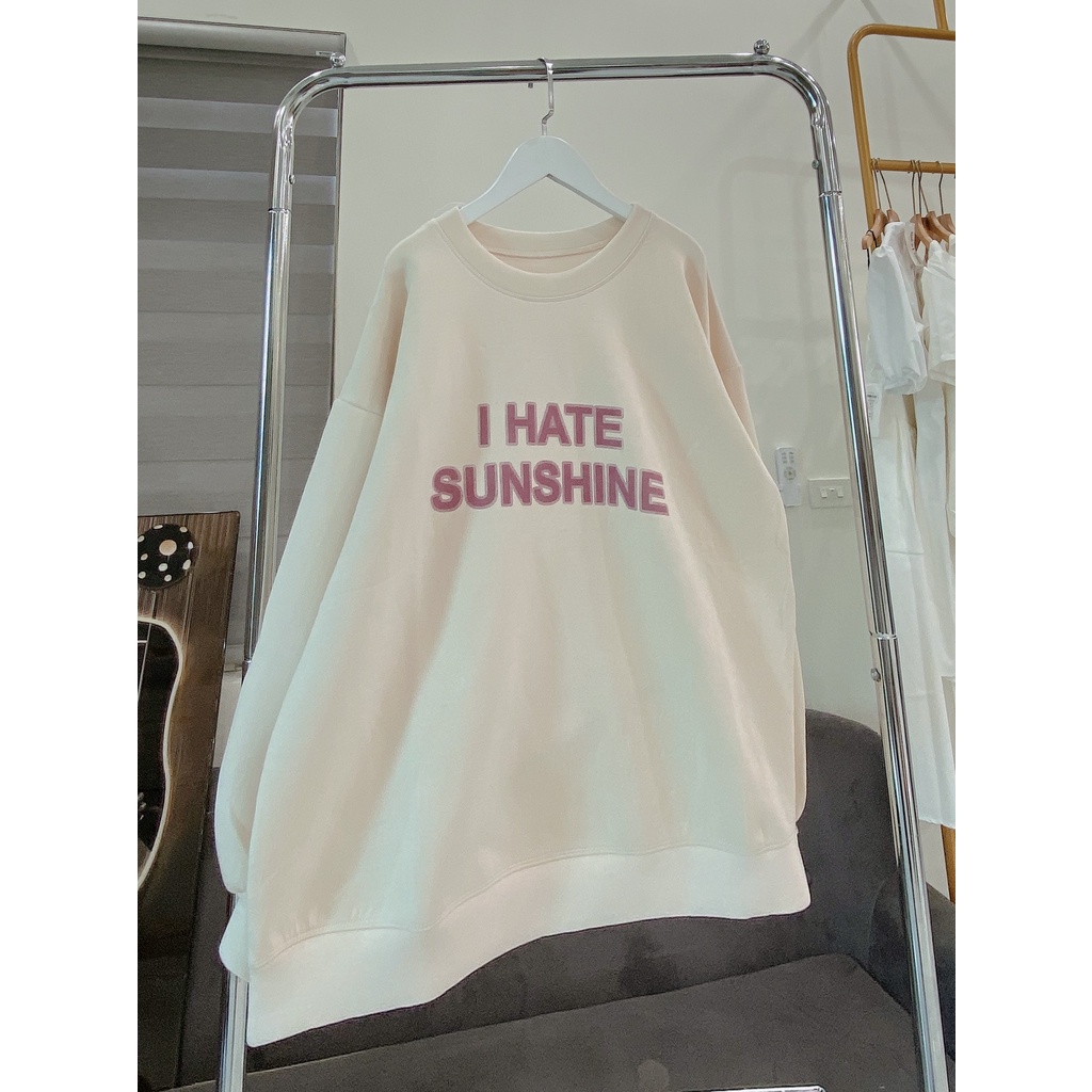 Áo sweater chứ sun nam nữ dáng rộng dài tay cổ tròn màu be unisex hoodie
