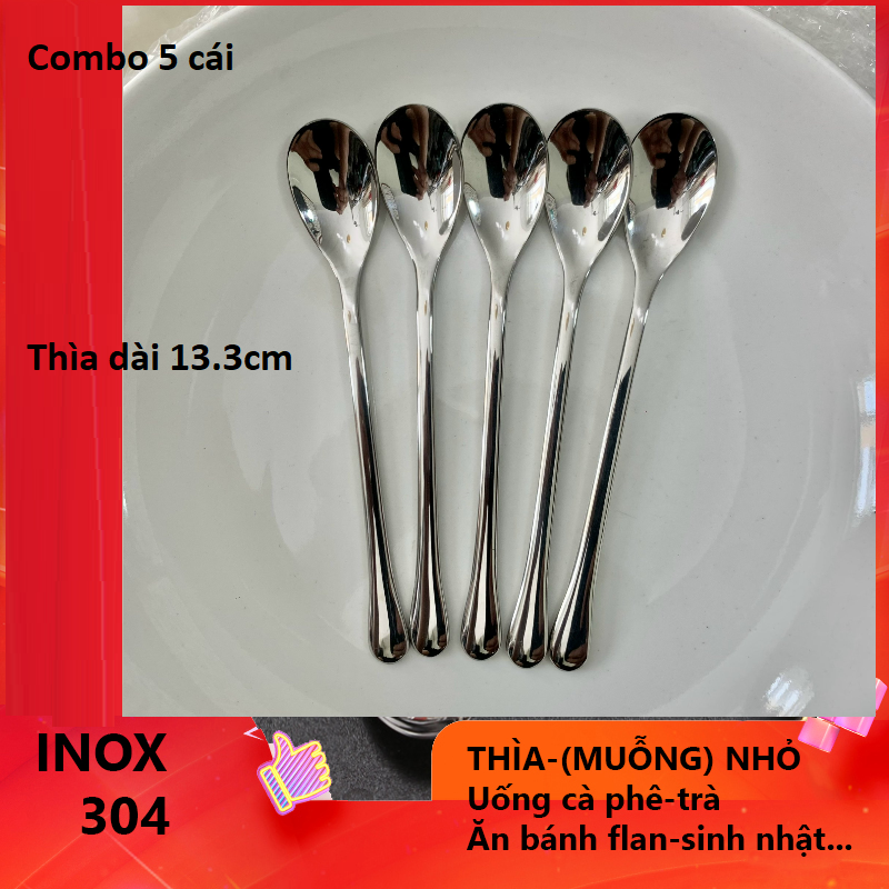 Combo 5 Thìa Cà Phê 13,3cm Inox 304 - 5 Muỗng Múc Gia Vị - Thìa Ăn Tráng Miệng Thép Không Rỉ 304