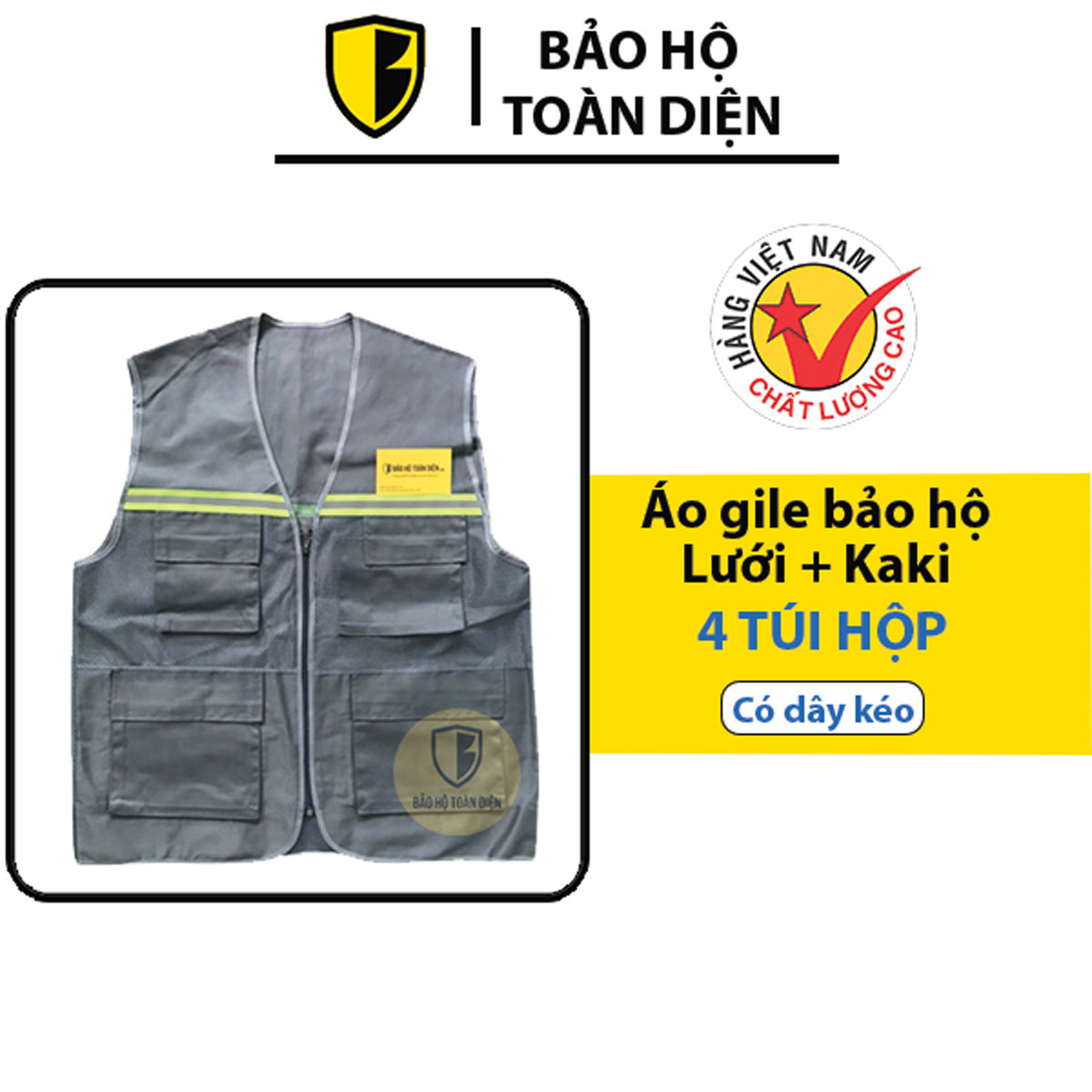 Áo ghi lê loại 1 dây kéo _ bảo hộ lao động | Áo ghi lê phản quang kỹ sư với 4 túi hộp | Áo ghile kaki và lưới loại tốt nhiều túi - nhiều màu tự chọn