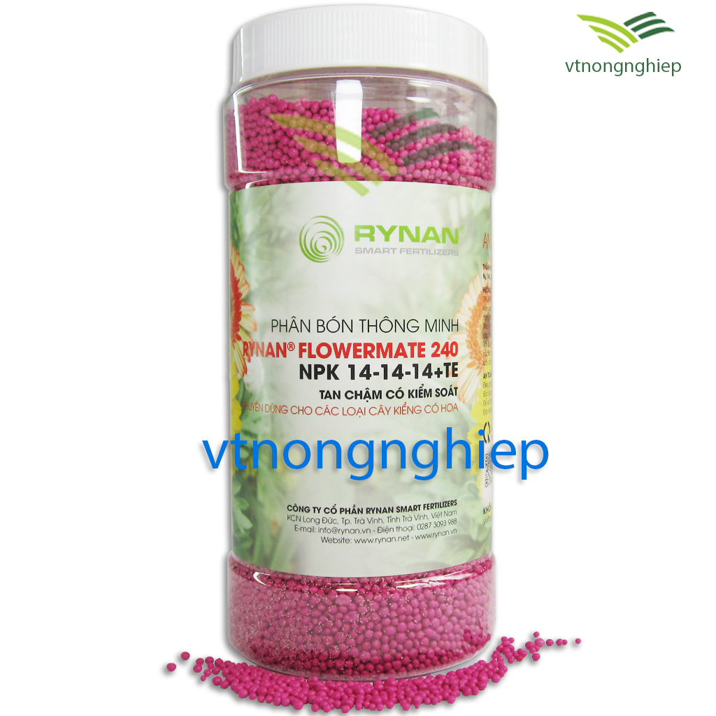 Phân bón Rynan-240, lọ 1250(g), npk 14-14-14+te, phân bón thông minh rynan flowermate 240 cho cây kiểng có hoa, hoa lan
