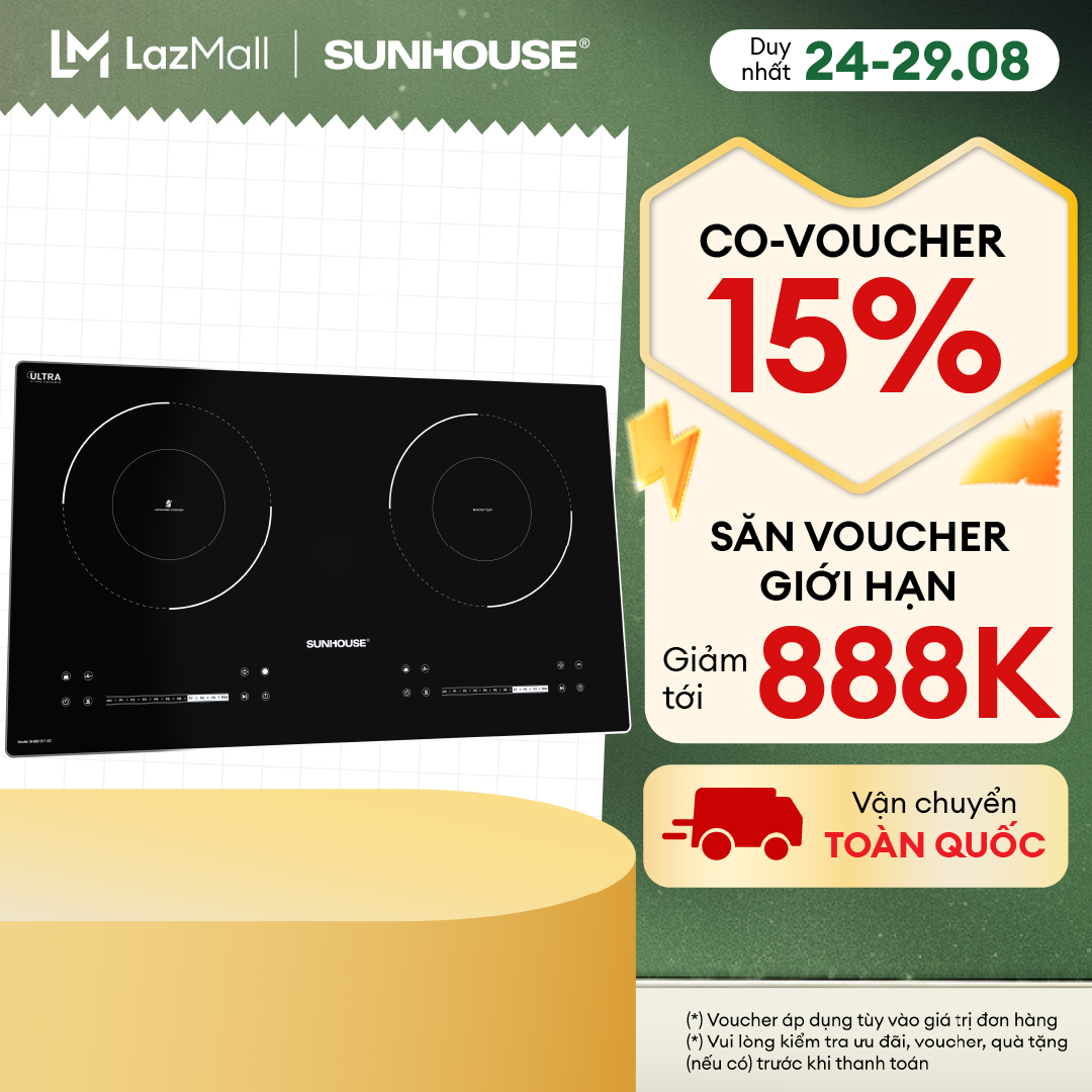 [Mẫu mới 2024 cải tiến hơn] Bếp đôi điện từ hồng ngoại Sunhouse SHB81011-EC - Tiết kiệm điện - Dùng cho mọi loại nồi chảo - Bảo hành 36 tháng toàn quốc