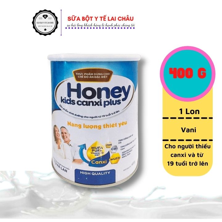 Sữa bột Honey Kids Canxi Plus bổ sung canxi 400g - 900g phòng ngừa loãng xương, giúp xương chắc khoẻ hơn.