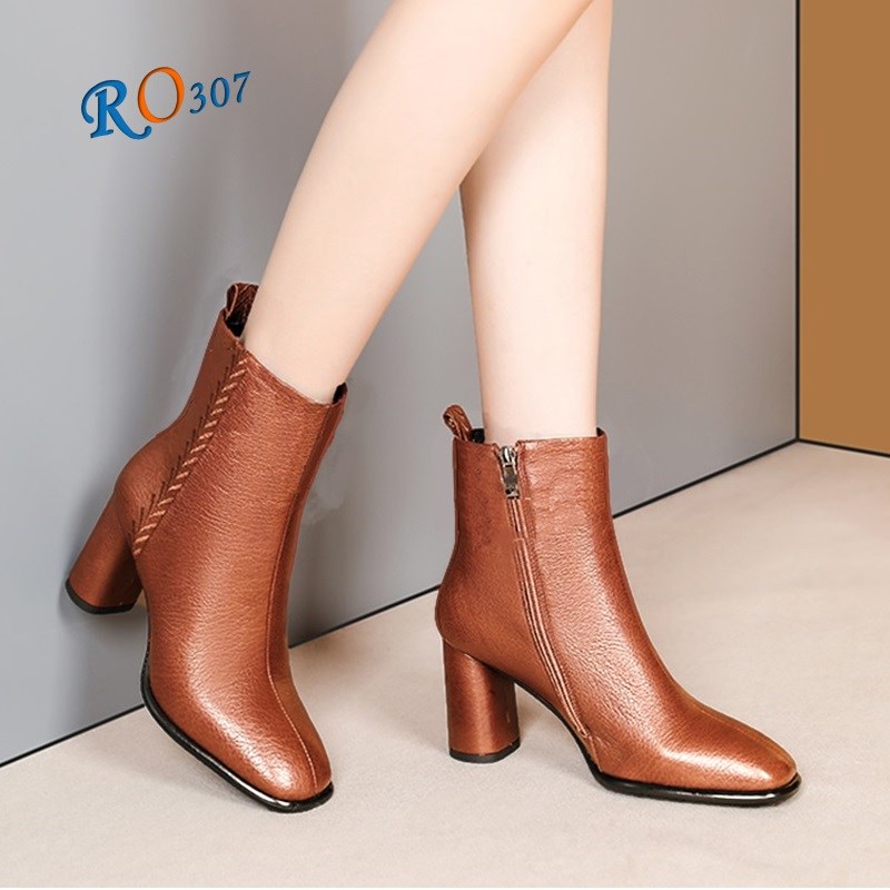 [HCM]Giày boot nữ cổ cao gót trụ 7p thời trang công sở da PU cao cấp Ro307 - Bảo hành 12 tháng - Đổi hàng nếu không ưng ý