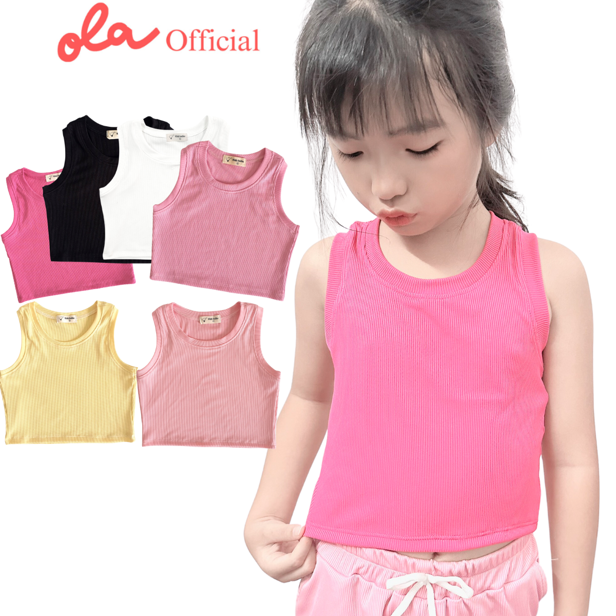 Áo croptop cho bé gái ba lỗ cổ tròn thun tăm trơn, áo thun bé gái 8 - 28 Ola_official