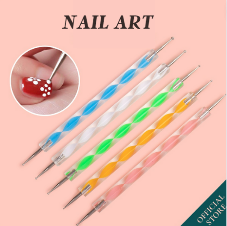 Set 5 cọ chấm bi đủ size cao cấp cán đá, màu sắc dễ thương - Bút chấm bi vẽ nail 2 đầu chuyên dụng, cọ chấm bi set 5 cây chấm bi tròn