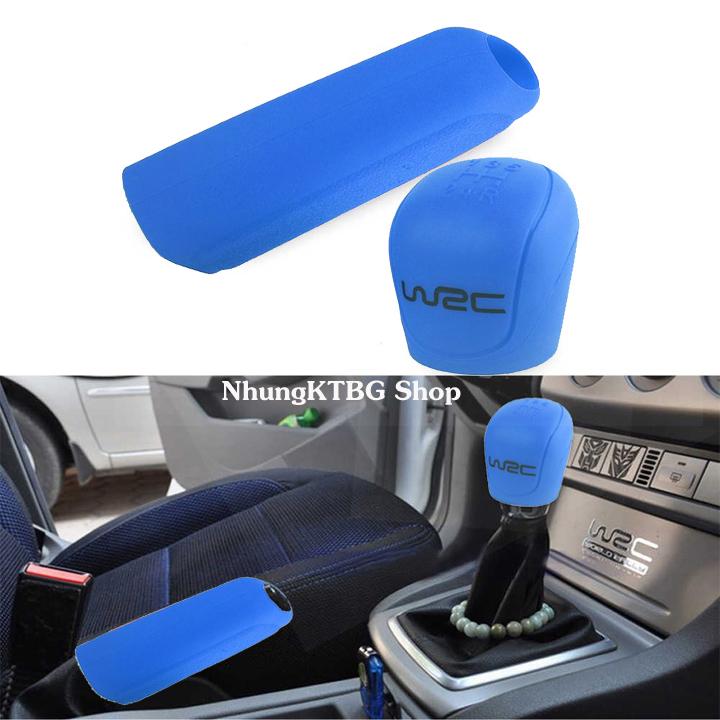 Bọc cần số và phanh tay ô tô số sàn logo WRC Mầu Xanh