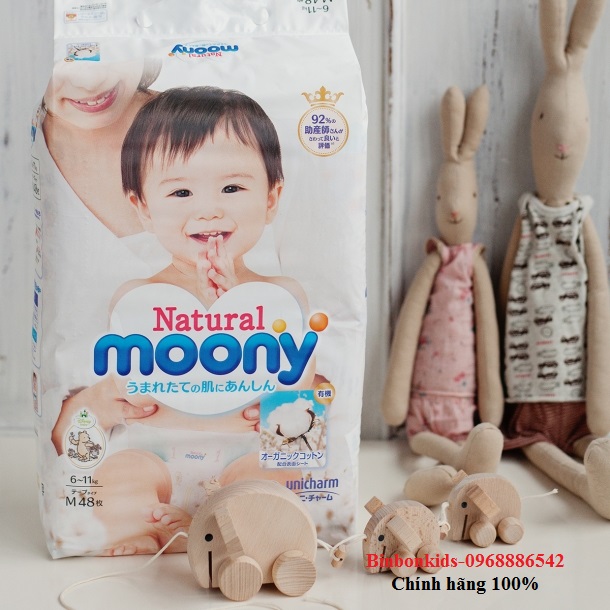 Bỉm tã quần MOONY NATURAL trắng từ bông hữu cơ, nội địa nhật đủ size NB63/S58/M