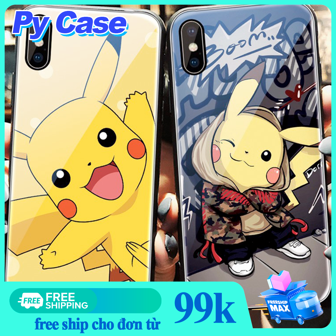 ốp kính cường lực mặt sau cho iphone 6 6S Plus 7 8 Plus 7plus 8plus X XS XR XSmax 11 Pro Max ốp iphone hình pikachu pokemon