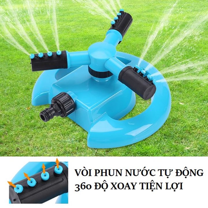 Vòi phun nước tưới cây chất liệu nhựa ABS tự động 3 cánh xoay 360 độ màu xanh, Vòi phun nước thủy lực xoay 360 độ giá cực rẻ, Hệ thống tưới nước tự động- RẺ VÔ ĐỐI