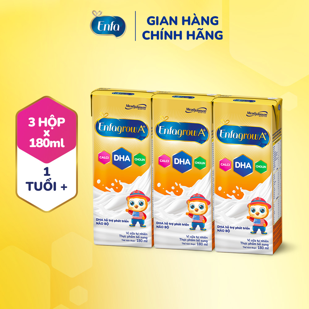 [Quà tặng không bán] Lốc 3 Hộp Sữa Pha Sẵn Enfagrow A+ 180ml Hỗ Trợ Phát Triển Não Bộ Cho Trẻ Từ 1 Tuổi