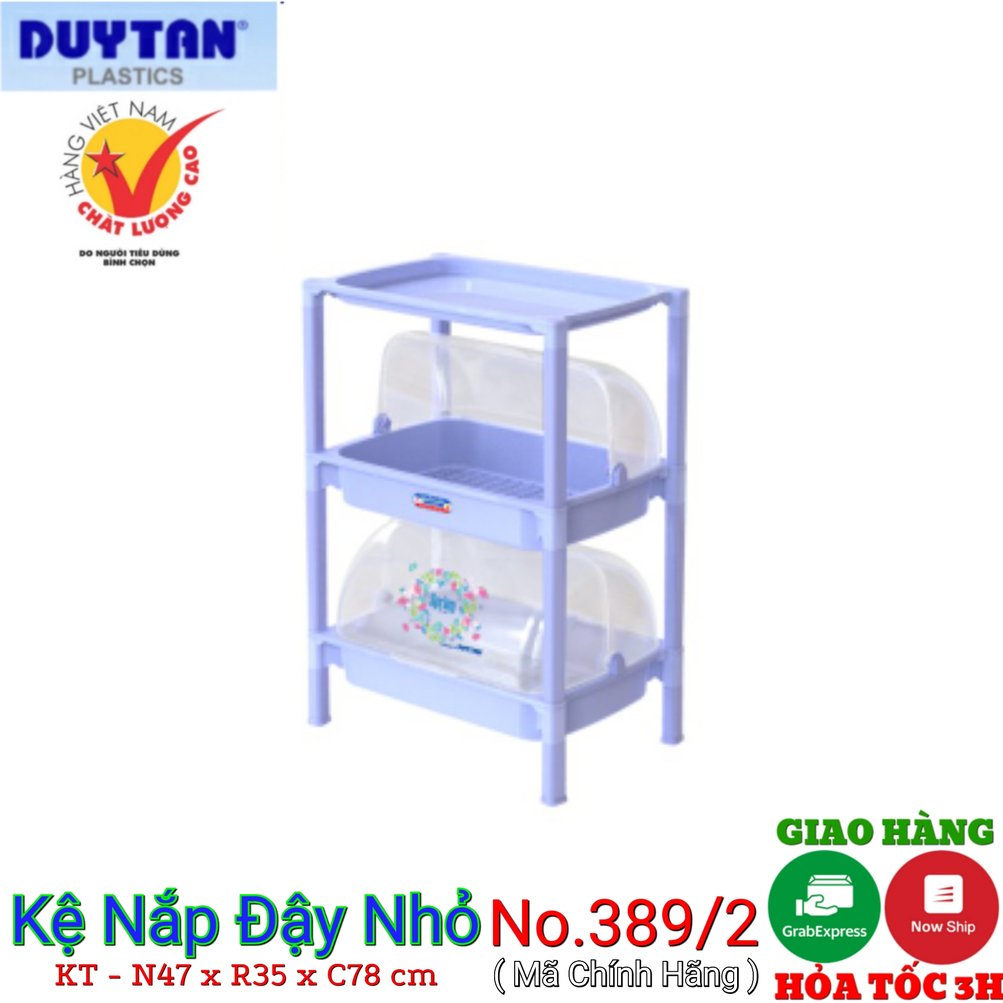 Kệ chén nhựa duy tân 3 tầng 2 ngăn - có nắp đậy - kt 47 x 35.5 x 78 cm