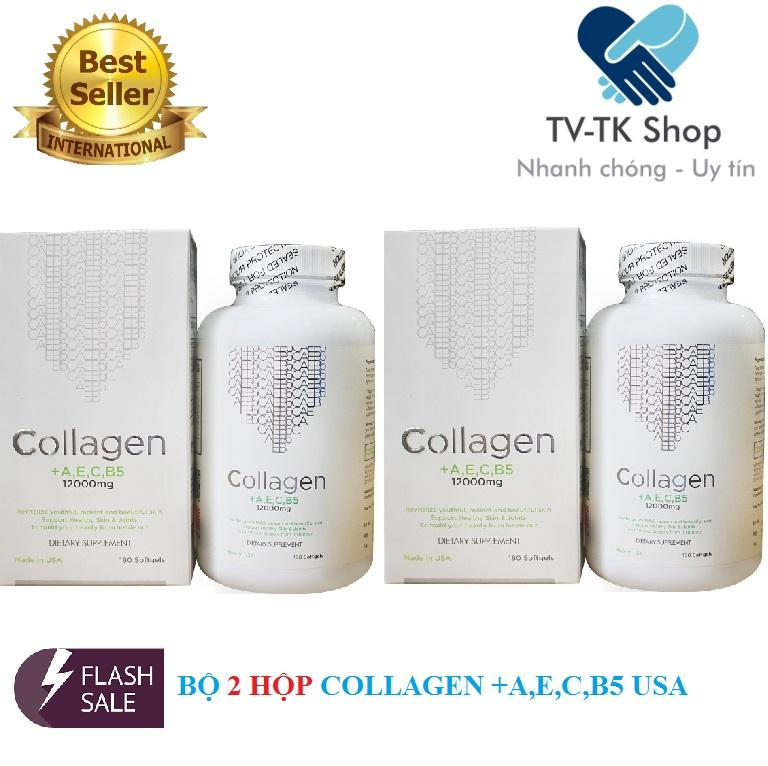 Bộ 2 Hộp Viên Uống Dưỡng Da Collagen +AEC B5 12000MG USA (Hộp 180 Viên)