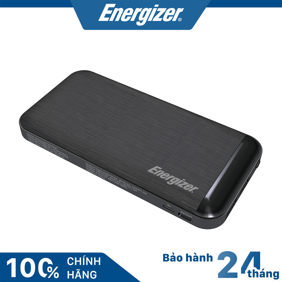 Sạc dự phòng energizer siêu nhân 10000mah ue10030mp màu đen - hỗ trợ sạc nhanh đa nền tảng, 1 cổng usb-c pd 18w, 2 cổng usb-a - hàng chính hãng