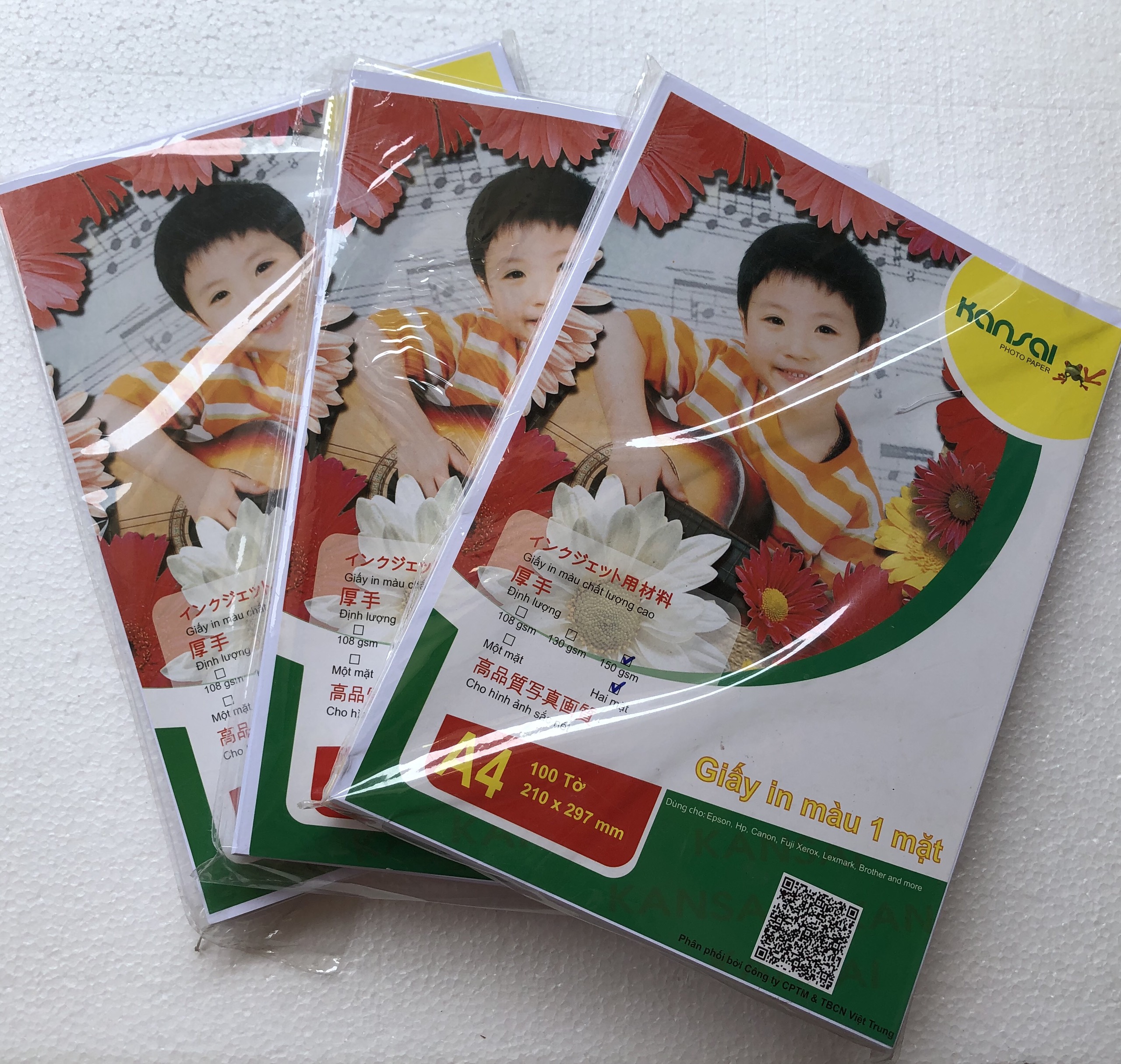 Giấy in màu Kansai 2 mặt A4 150gsm/ 100 tờ