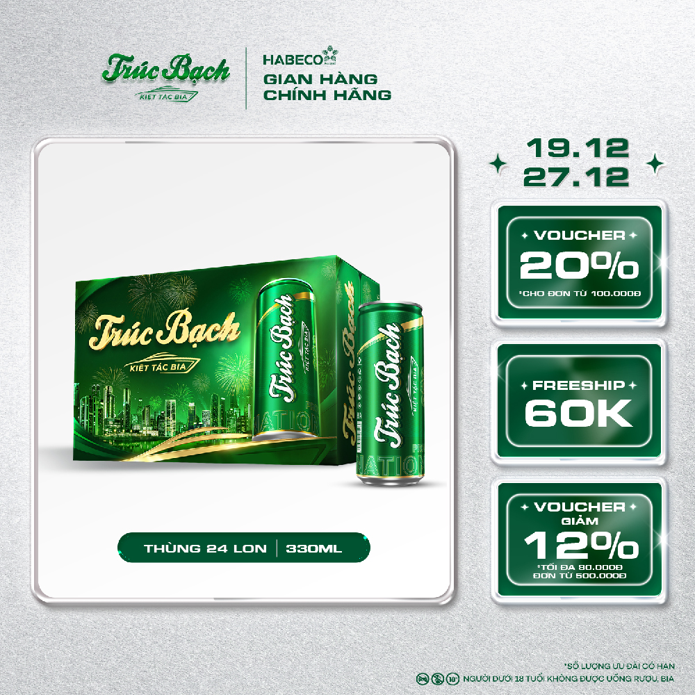 Thùng 24 lon Bia Trúc Bạch - HABECO 330ml lon - Phiên bản Tết 2026