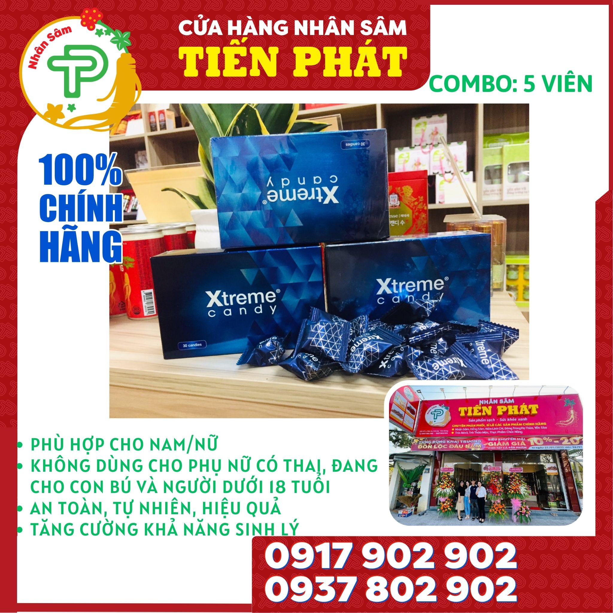 Combo 5 viên Kẹo Sâm Extreme Candy Hàn Quốc - Hãng chính hãng chất lượng