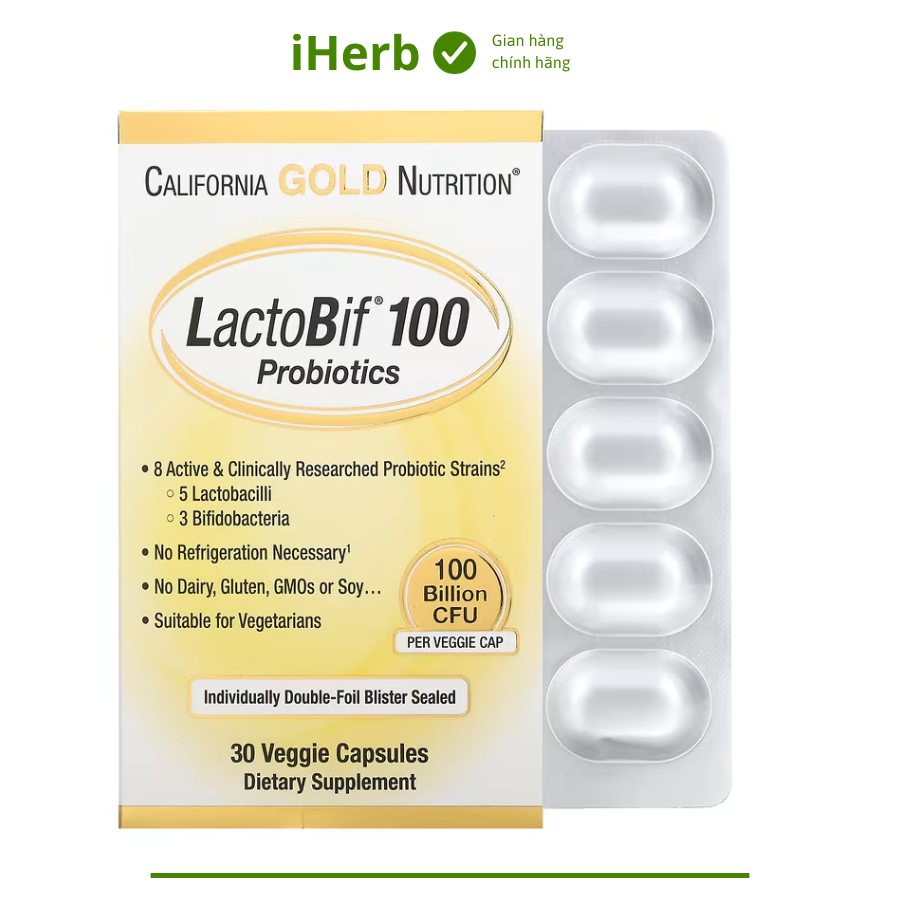 Lợi khuẩn LactoBif 100 Probiotics, 100 Billion CFU, 30 viên, California Gold Nutrition - iHerb Việt Nam