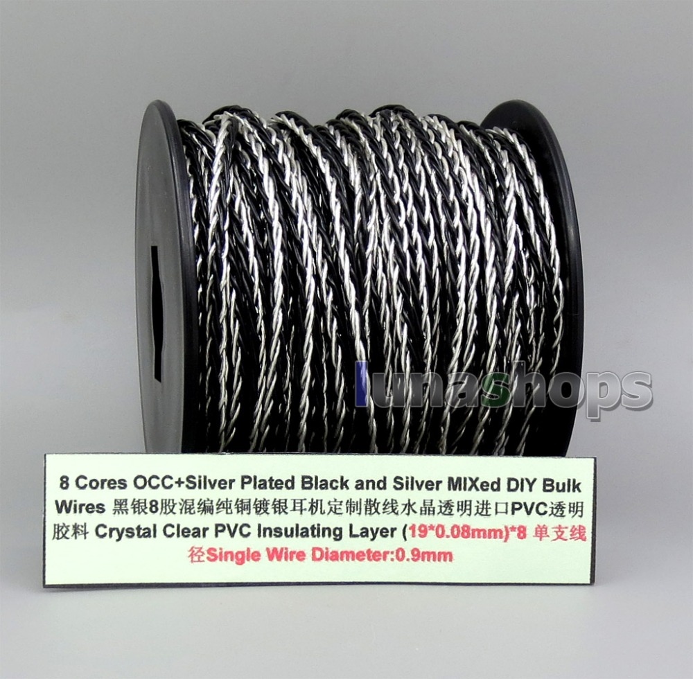 ☑๑ LN006148 8 Core OCC Silver Plated Silver Black Bulk Mixed Wire For Custom DIY Shure Fostex QDC Earphone Headphone
