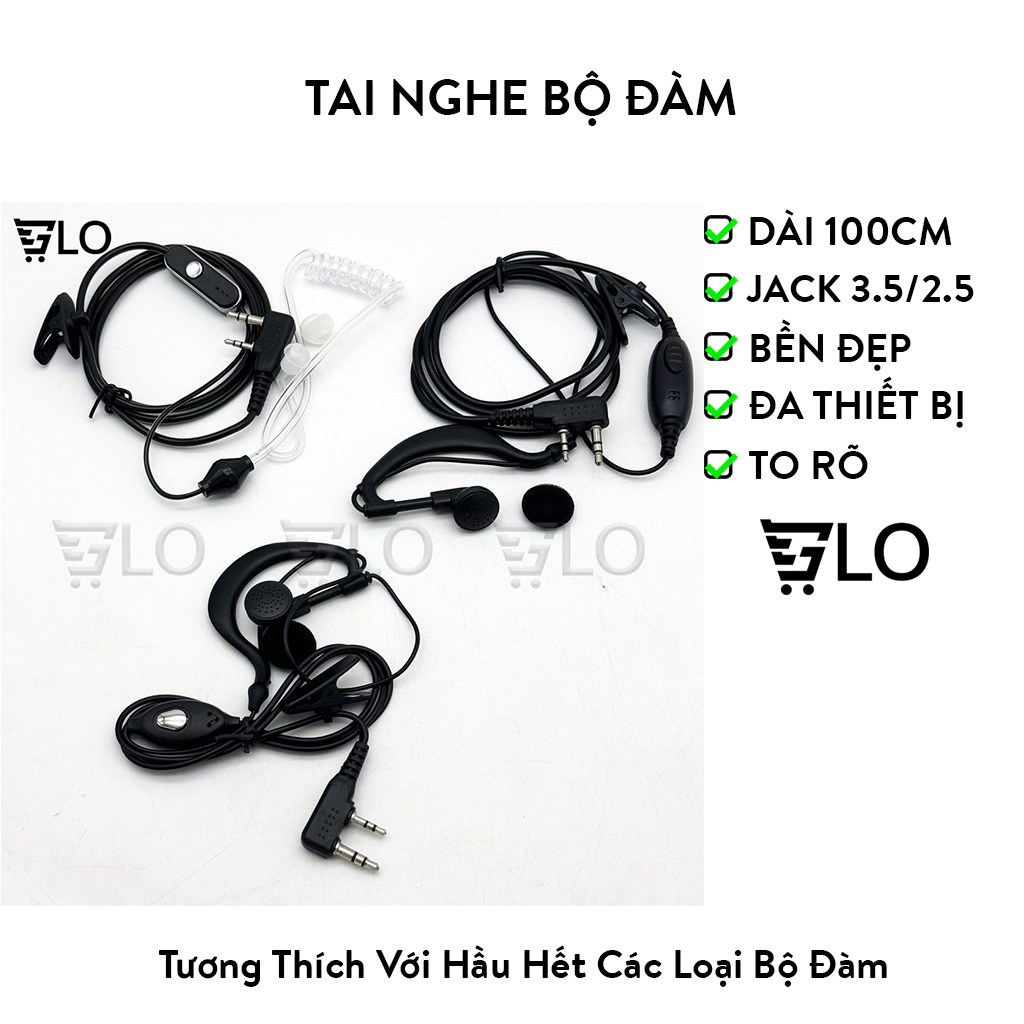 Tai Nghe Bộ Đàm Baofeng, Moto, Kenwood Loại 2 Đầu Jack 3.5li và 2.5li