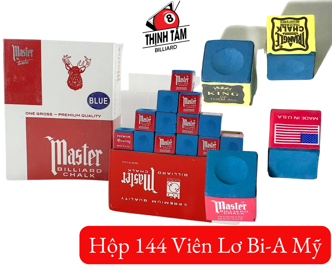 Hộp 144 viên lơ bida mỹ cao cấp chuẩn hộp xanh hộp đỏ